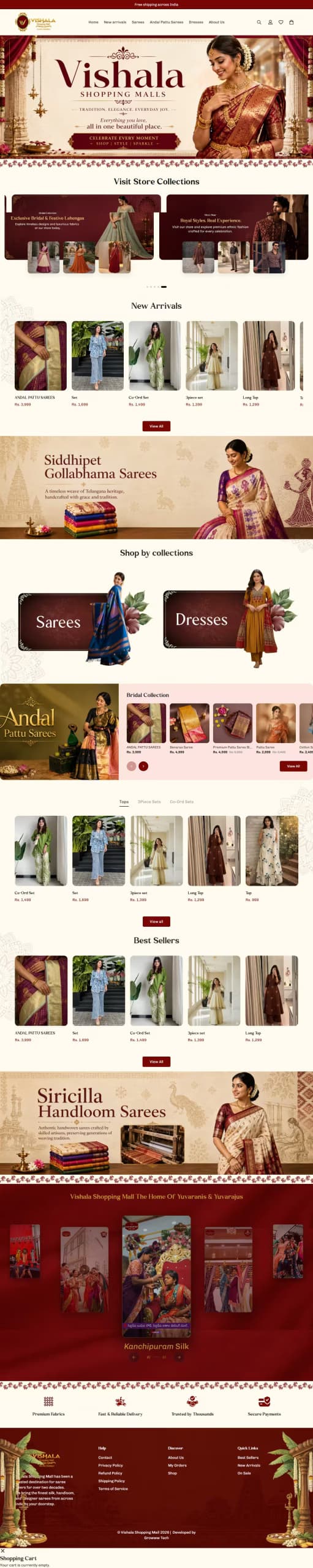 Vishala Shopping Mall live store homepage built by Growww Tech