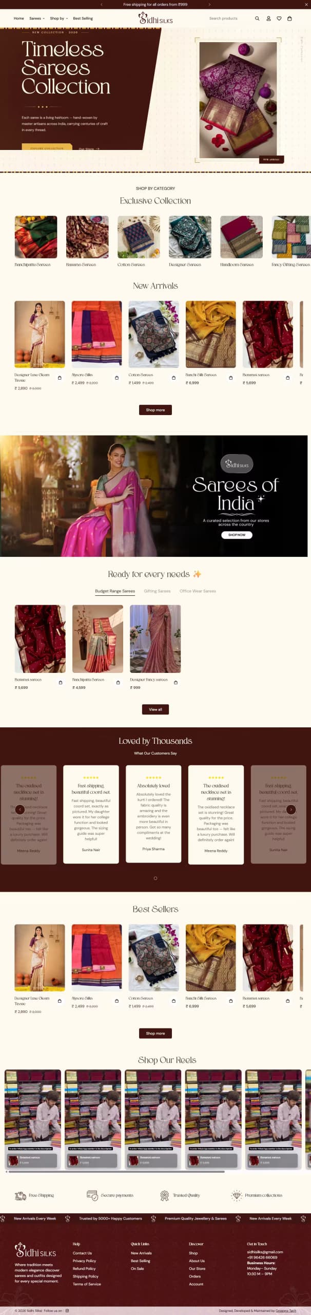 Sidhi Silk Sarees live store homepage built by Growww Tech