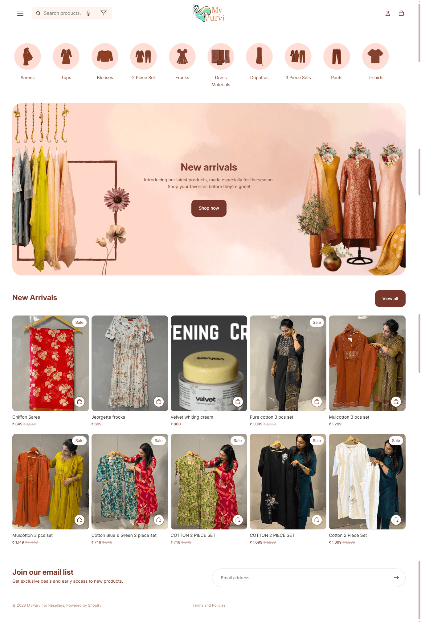 Reseller by Purvi live store homepage built by Growww Tech