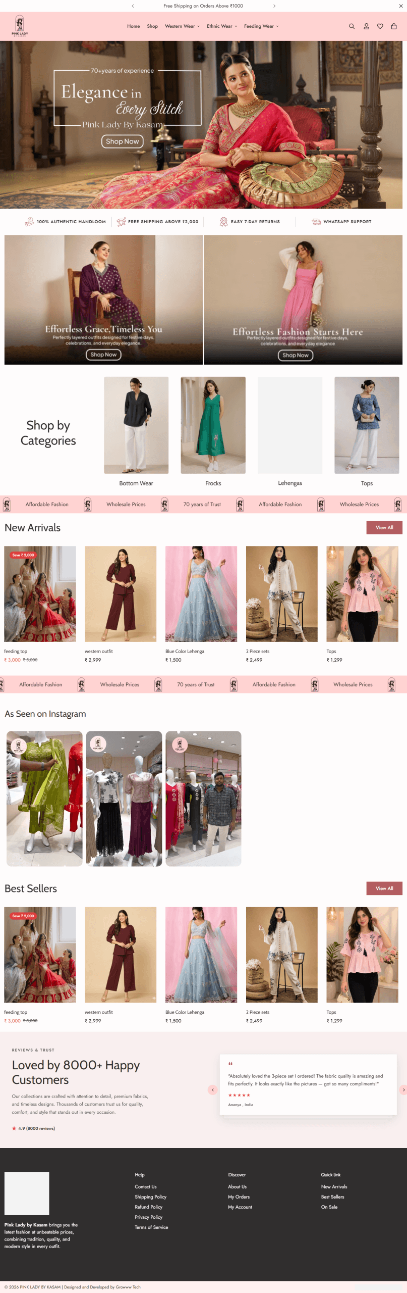 Pink Lady live store homepage built by Growww Tech