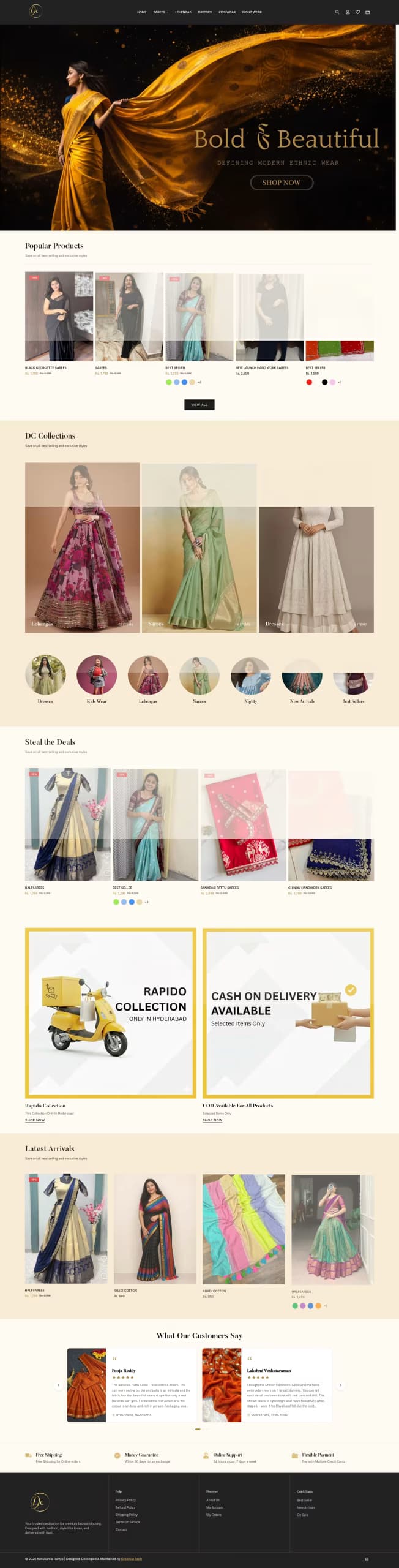Dakshaa Collections live store homepage built by Growww Tech