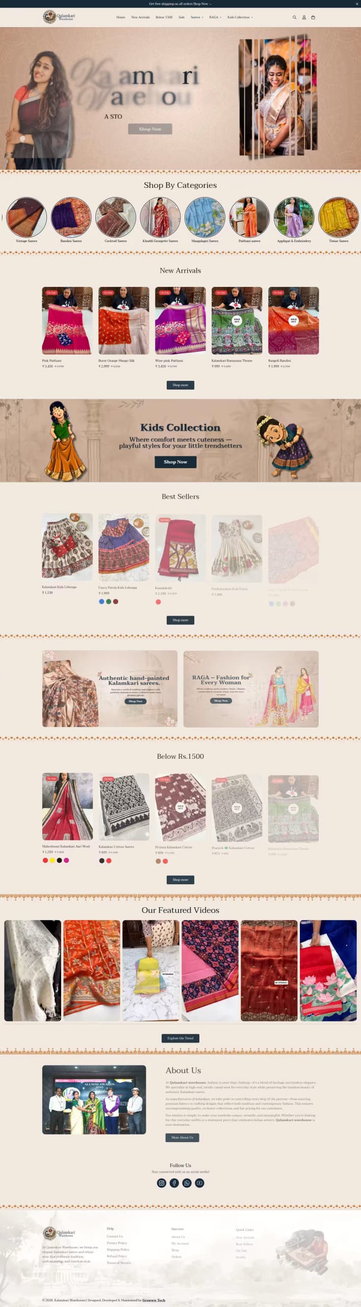 Qalamkari Warehouse live store homepage built by Growww Tech