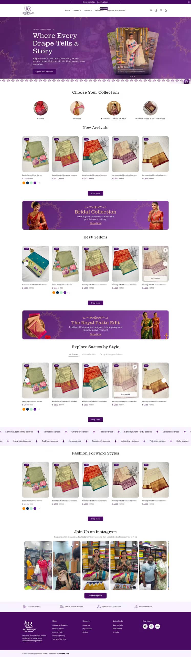 Radha Raju Silks and Sarees live store, built by Growww Tech