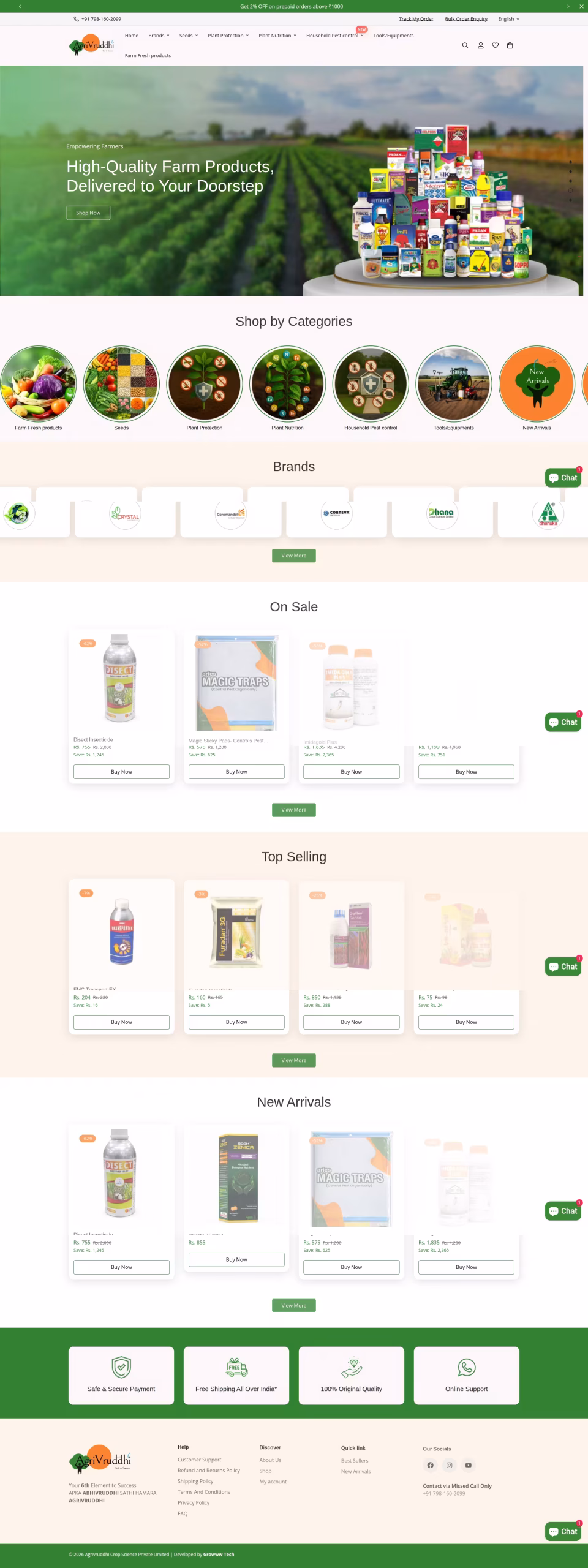 Agri Vruddhi live store homepage built by Growww Tech