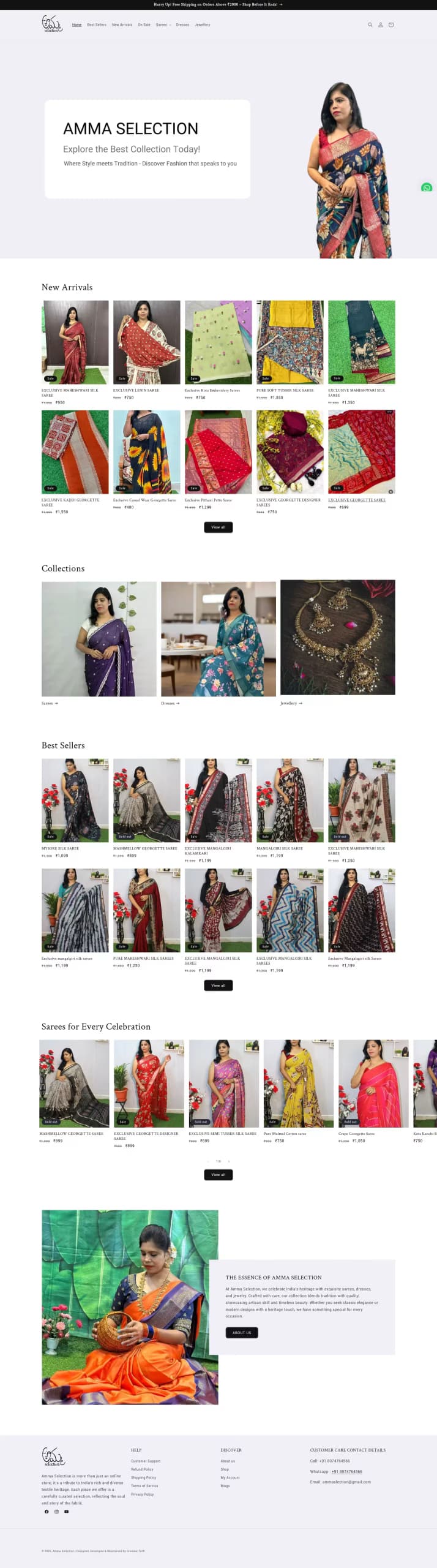 Amma Selection live store homepage built by Growww Tech