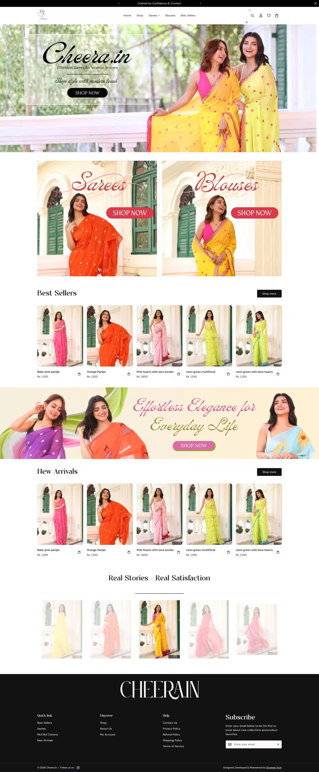Cheera live store homepage built by Growww Tech