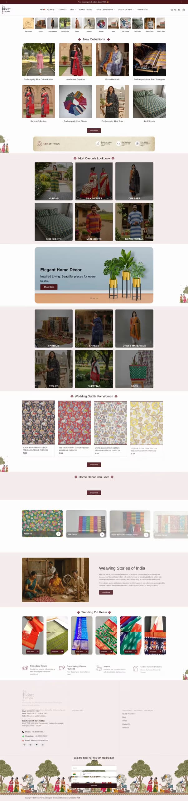 Ikkat For You live store homepage built by Growww Tech
