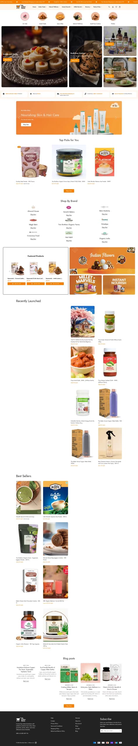 My Indian Store (Australia) live store homepage built by Growww Tech