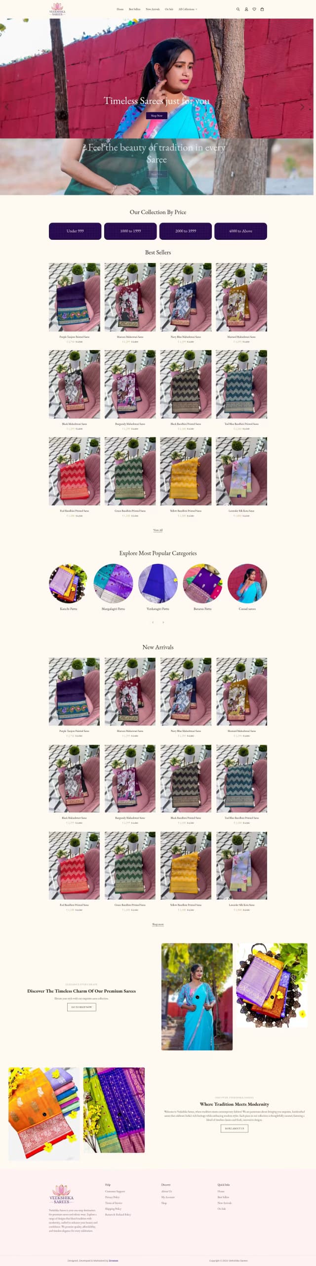 Veekshika Sarees live store homepage built by Growww Tech
