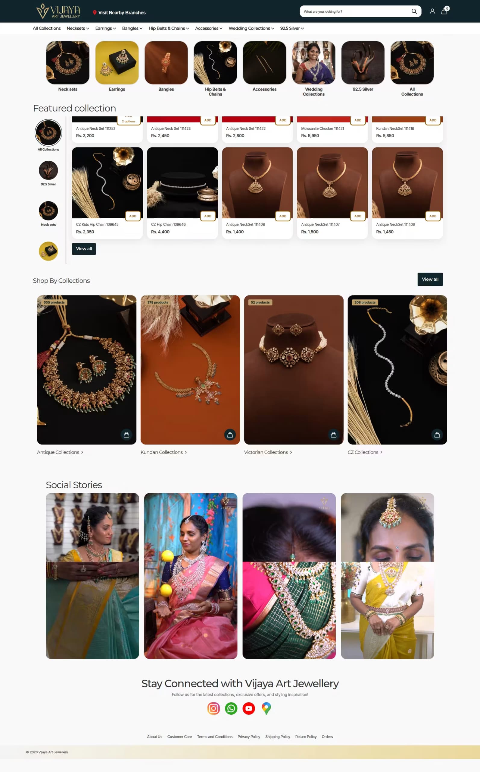 Vijaya Art Jewellery live store homepage built by Growww Tech