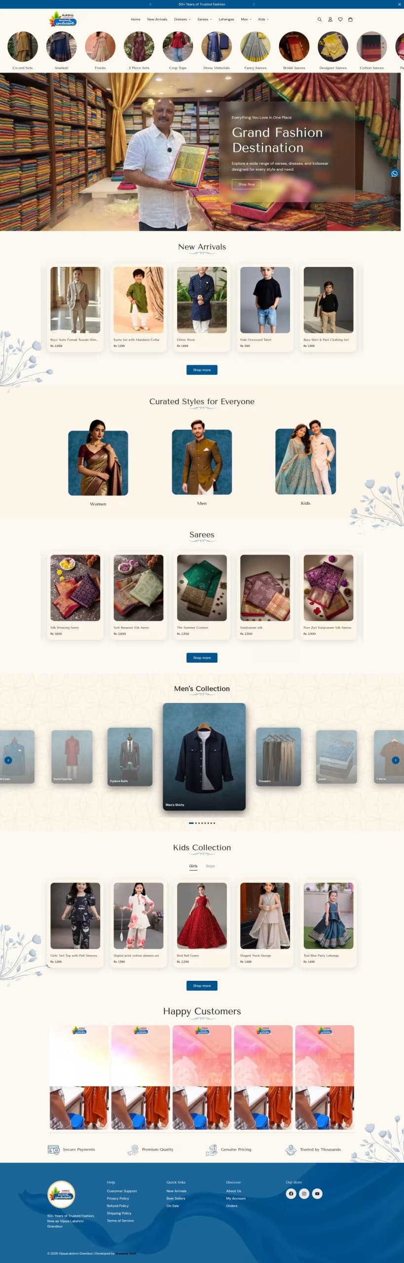 Vijayalakshmi Grandeur live store homepage built by Growww Tech