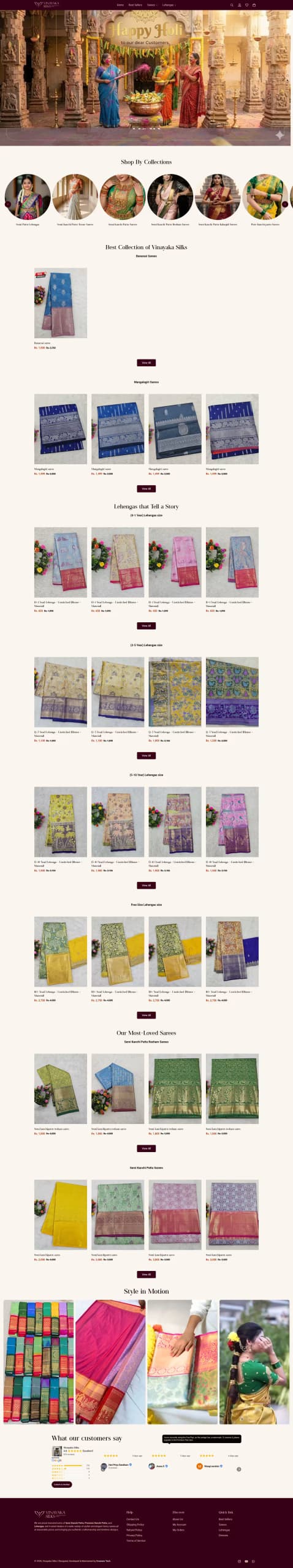 Vinayaka Silks live store homepage built by Growww Tech