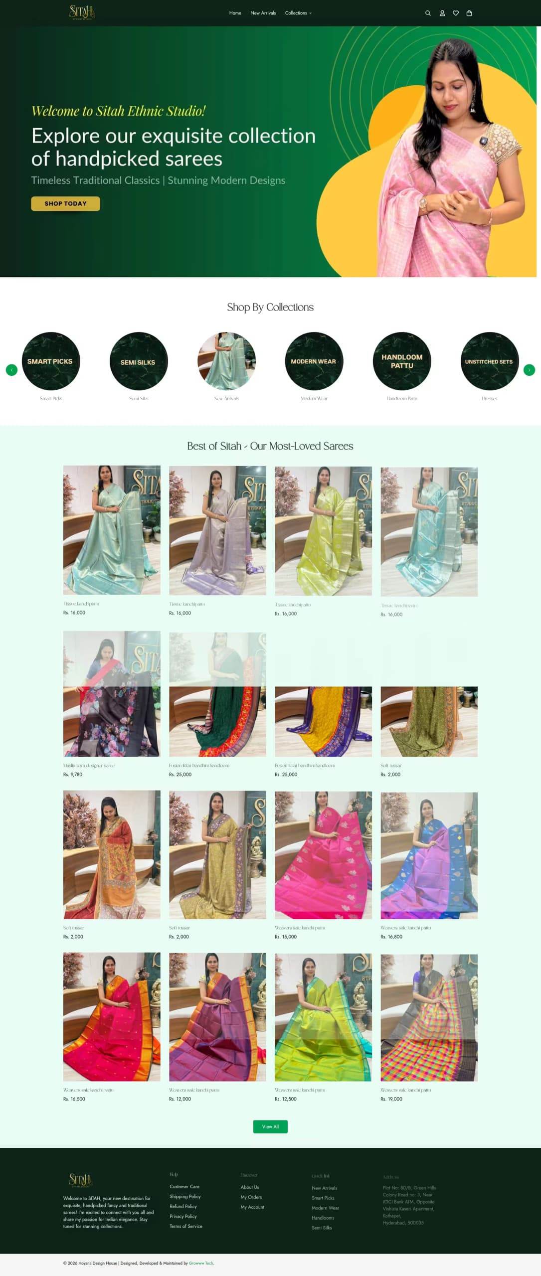 Sita H Ethnic live store homepage built by Growww Tech