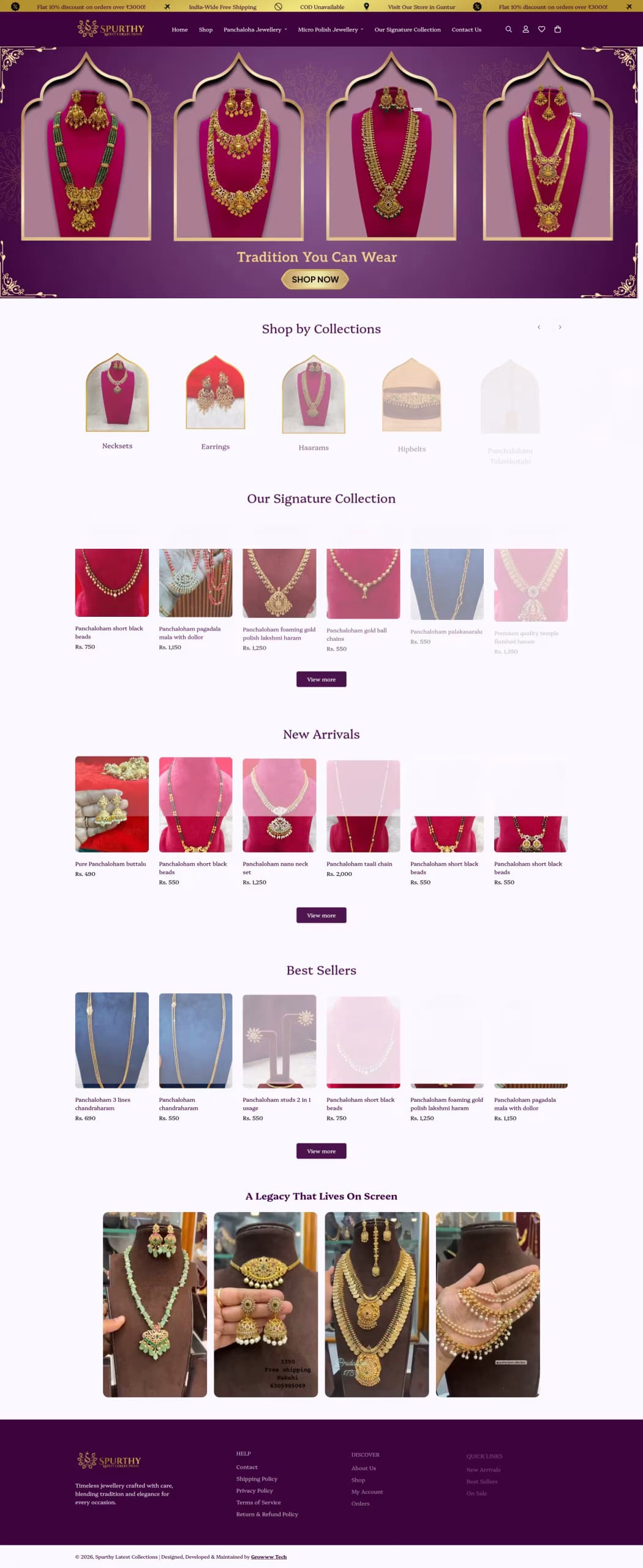 Spurthy Latest Collections live store homepage built by Growww Tech