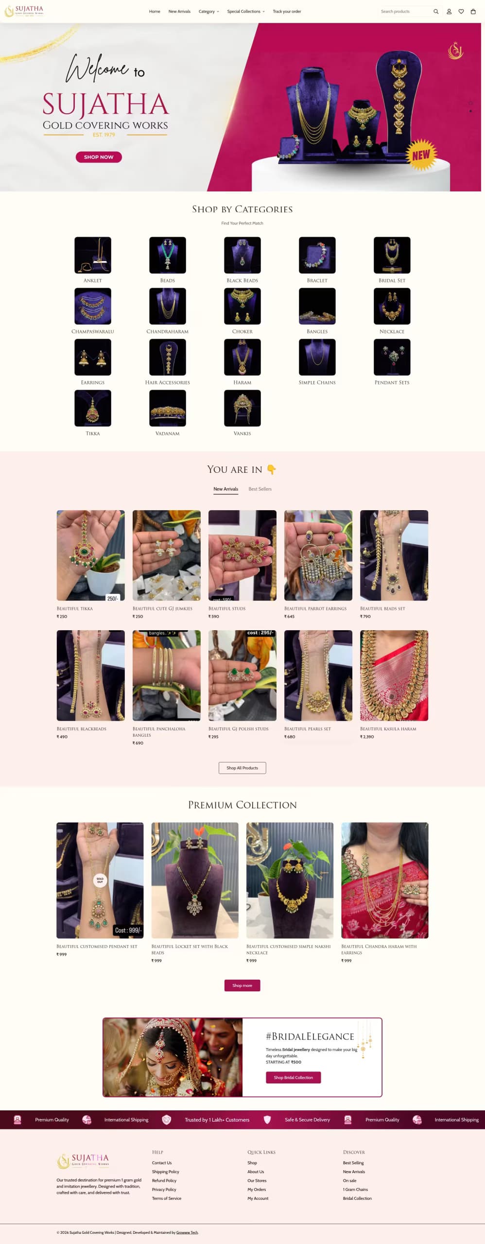 Sujatha One Gram Gold live store homepage built by Growww Tech