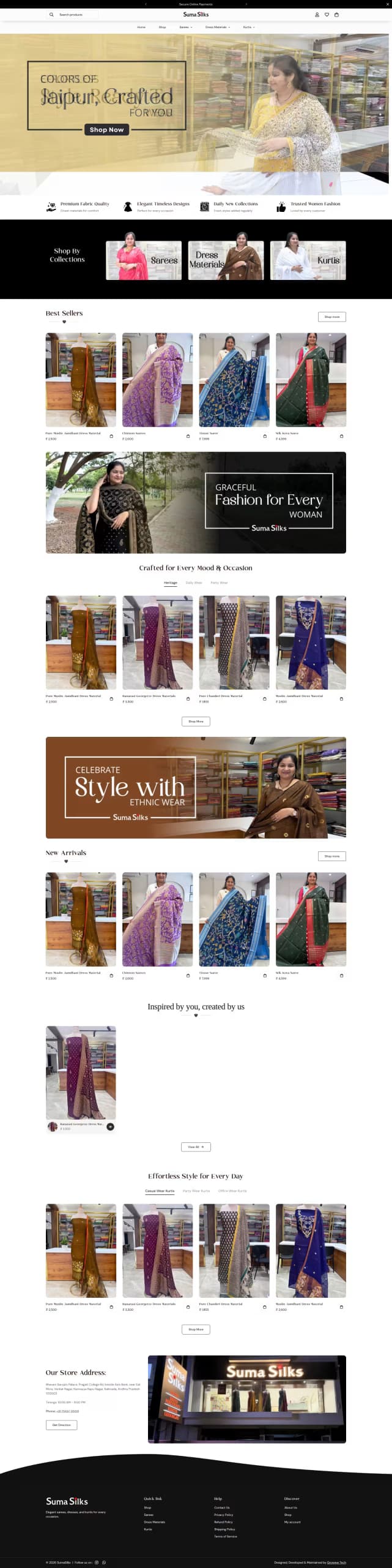 Suma Silks live store homepage built by Growww Tech