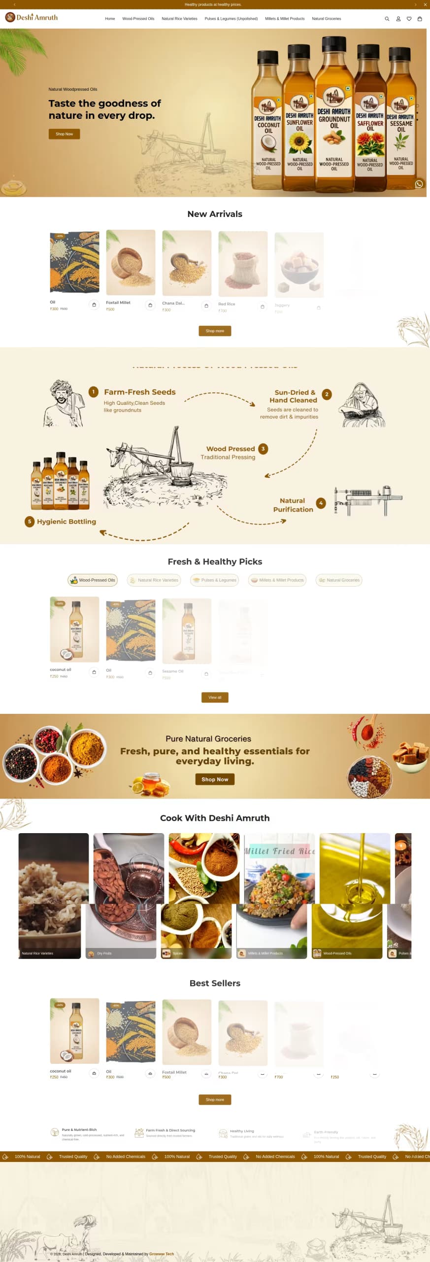Desi Amruth live store homepage built by Growww Tech