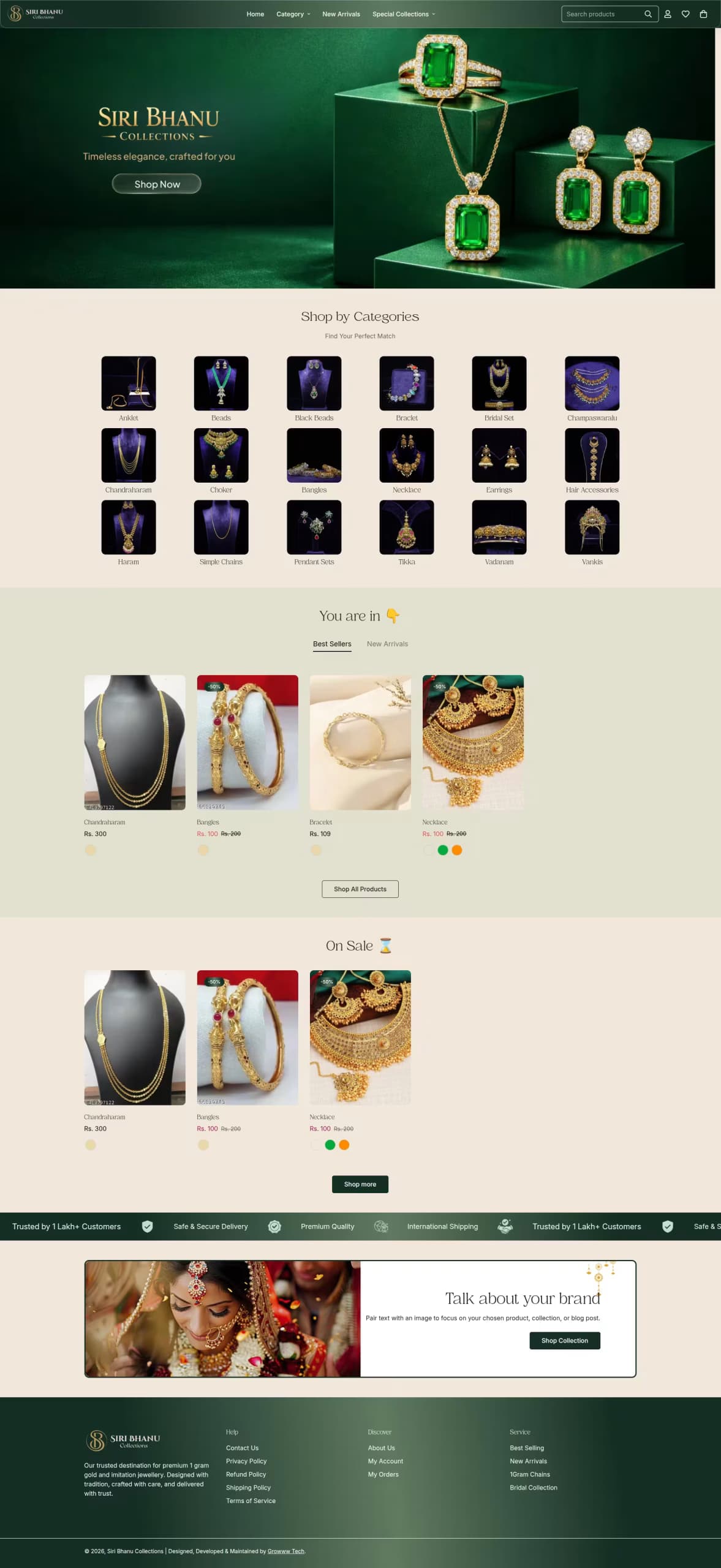 Siri Bhanu Collections live store homepage built by Growww Tech