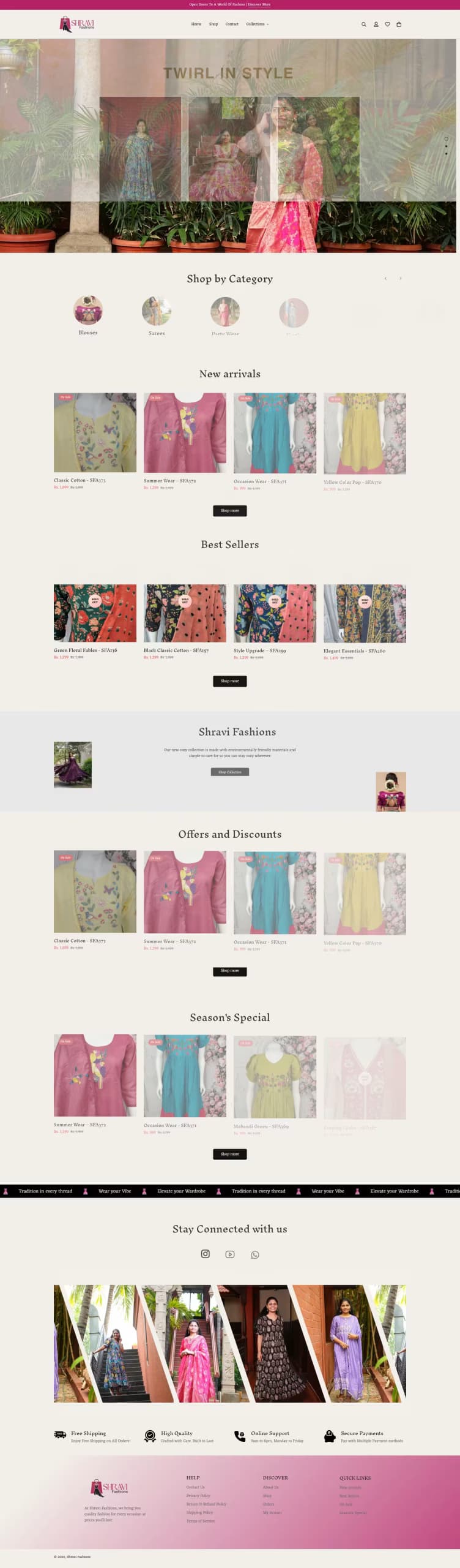 Shravi Fashions live store homepage built by Growww Tech