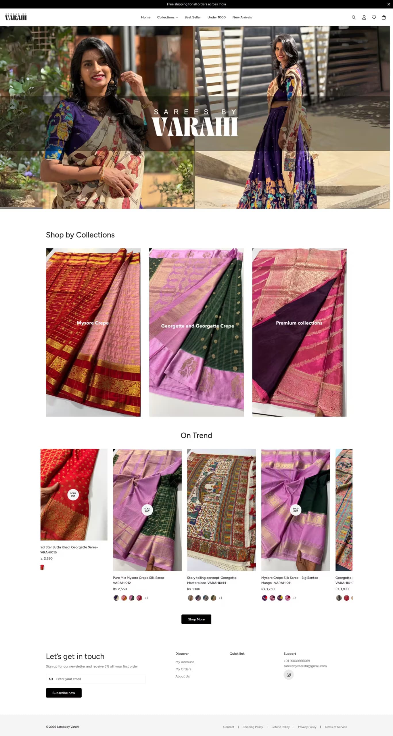 Sarees by Varahi live store homepage built by Growww Tech