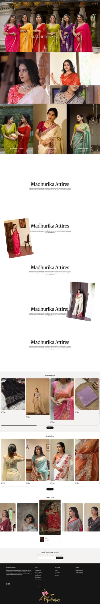 Madhurika Attires live store homepage built by Growww Tech