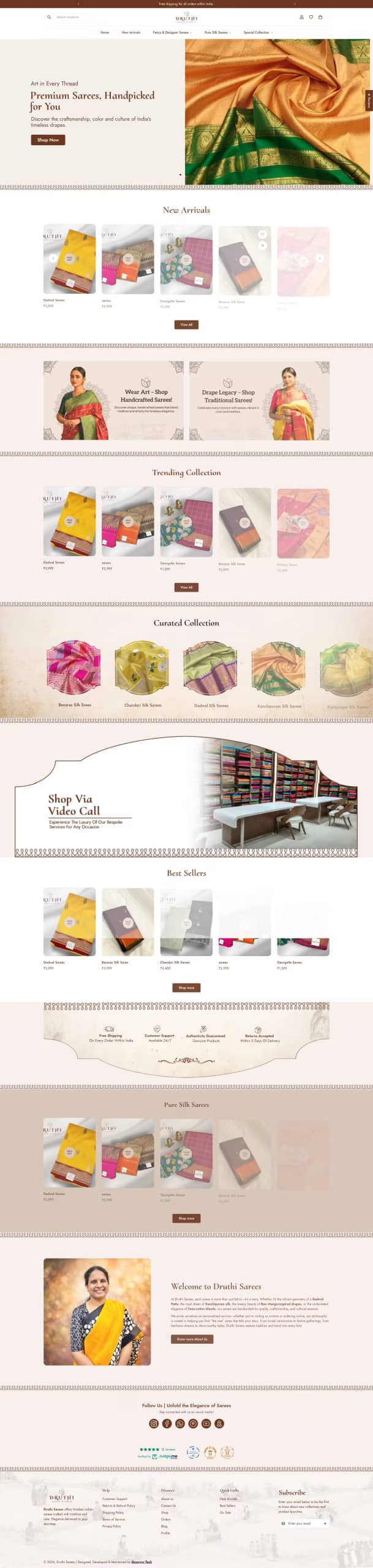 Druthi Sarees live store, built by Growww Tech
